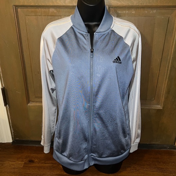 Adidas Floral Print Blue Zip Up Silver Sleeve Track Jacket Size M - Picture 5 of 13